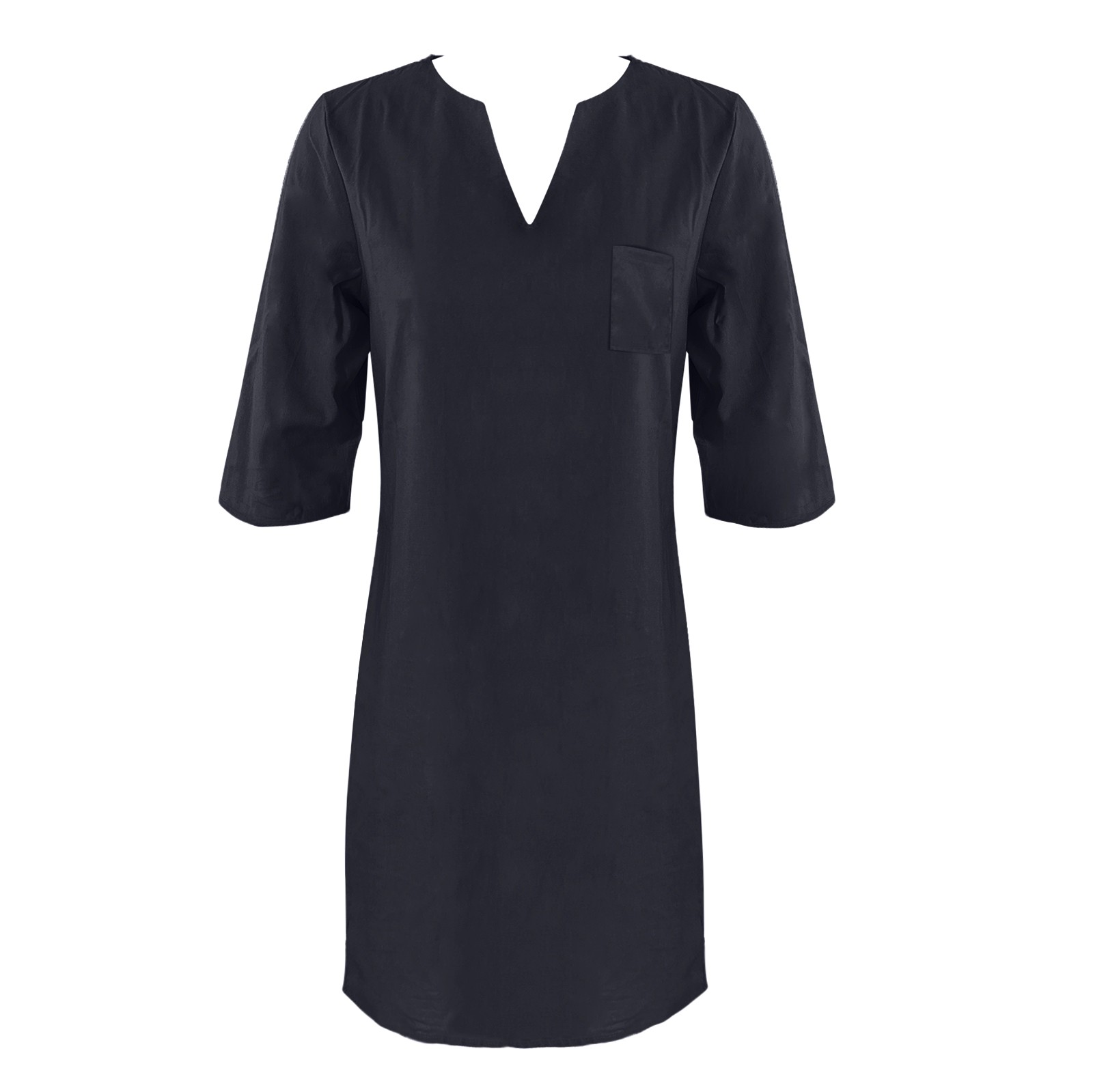 thumbnail image 4 of Mini vestido estampado con cuello en V y manga media para mujer - Algodón/lino, estilo informal/vacacional, primavera/otoño, lavado a mano/a máquina con programa delicado, tallas asiáticas reales, 4 of 4